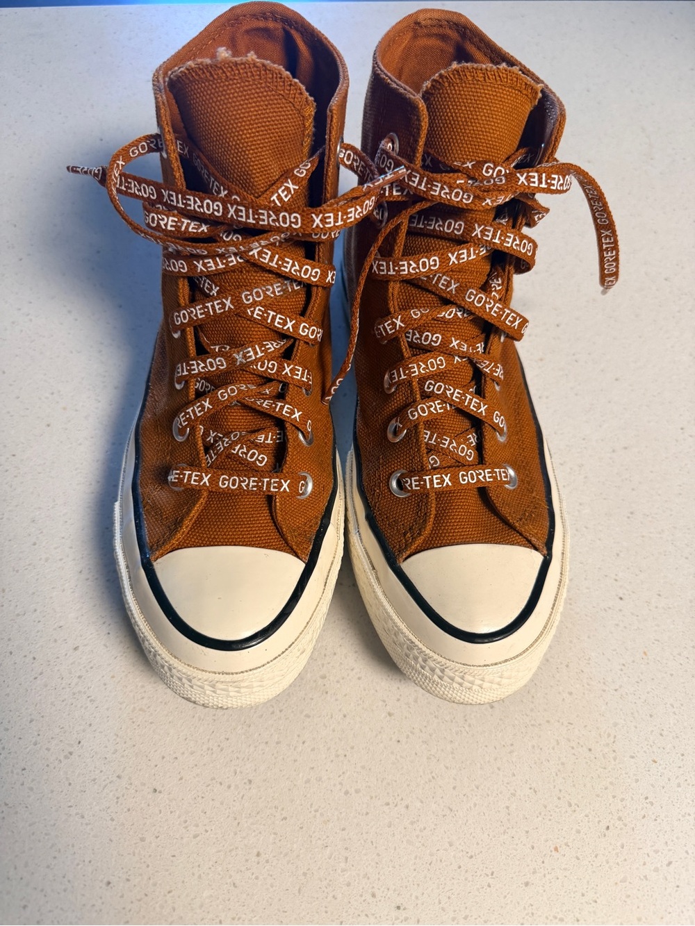 GORE-TEX High-Top Sneakers in Rust Brown with White Soles
